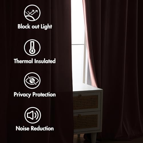 Light Pink Velvet Pinch Pleat Blackout Curtains W52 X L108 Inches (2 Count)