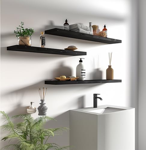 36 Inch Floating Shelves for Wall Rustic Black Wood Wall Shelves for Bedroom Set of 4 (4 Count)