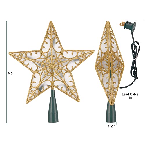 Christmas Tree Topper Star Gold Glitter Plug in 3D Star Tree Topper Lighted