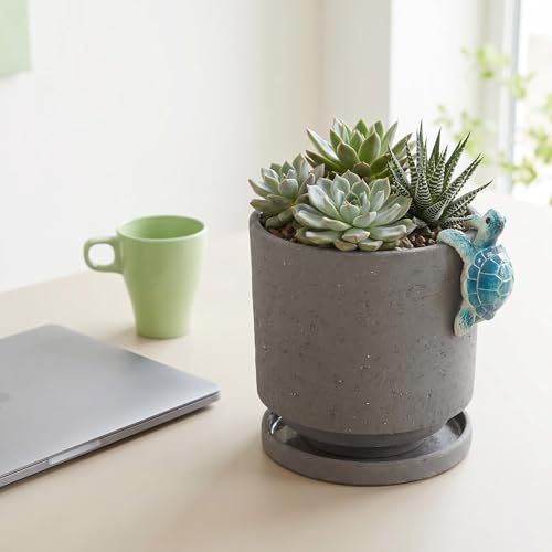 Ceramic Plant Pot with Cute Resin Figure for Idoor Plants