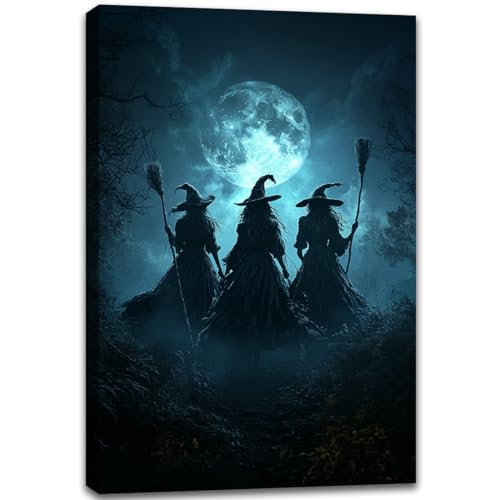 Moonlight Witches Halloween Canvas Art Picture