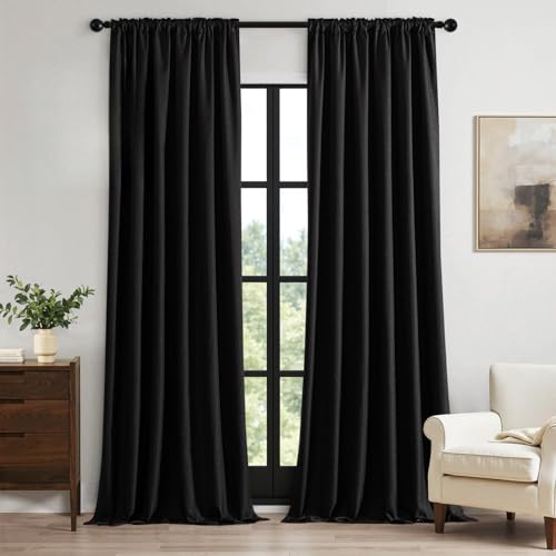 100% Blackout Back Tab Pleat Linen Curtains 50" Wx108 L (2 Count)