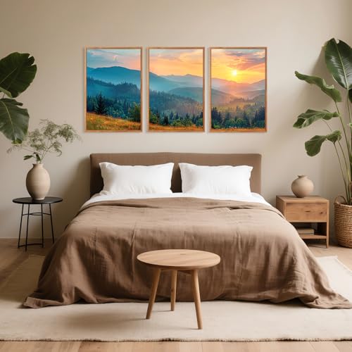 3 Pcs Mountain Sunset Framed Canvas Wall Art 16x24 Inch