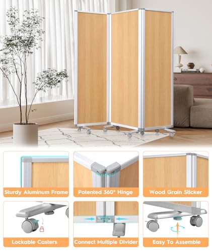 SWANCROWN Office Partitions 71x71 in 3 Panel Room Dividers on Wheel