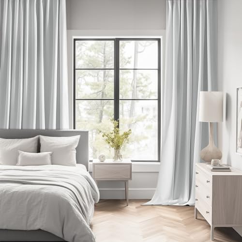 Greyish White Back Tab Blackout Curtains 52x120 Inch Long 2 Panels (2 Count)