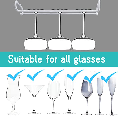 set 2 White Wine Glass Rack Under Cabinet Shelf 10 Inch Stemware Storage Hanging Hanger Organizer Glasses Holder with Drying Under Counter Metal for Kitchen and Bar (2 Count)