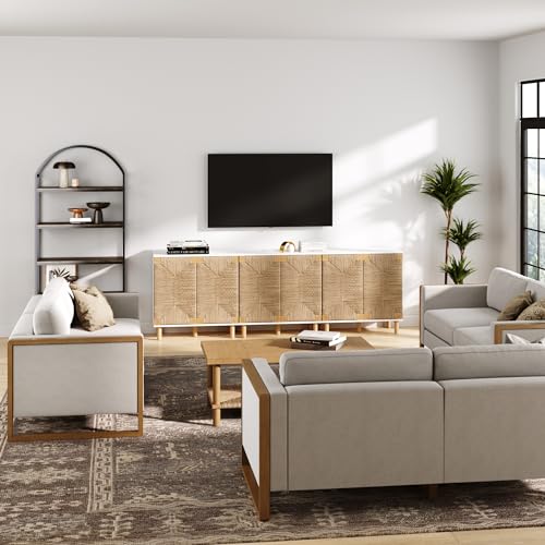 Beacon Accent Natural Sideboard Storage Cabinet TV Stand with Adjustable Interior Shelf and Seagrass Doors
