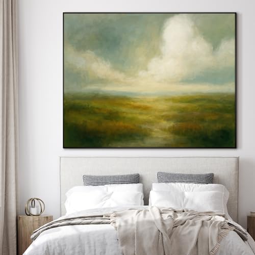 36"x46" Extra Large Framed Wall Art Soft Pastel Hills Dreamy Landscape Illustration for Home Living Room Bedroom Decor
