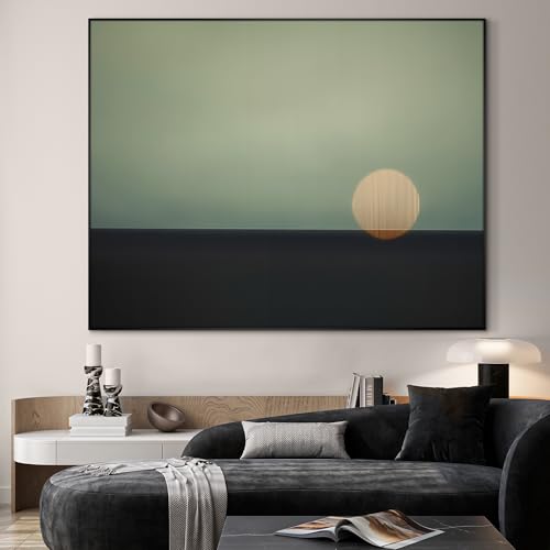 36"x46" Extra Large Framed Wall Art Minimalist Seascape Sunset with Golden Sun on Horizon for Home Living Room Bedroom