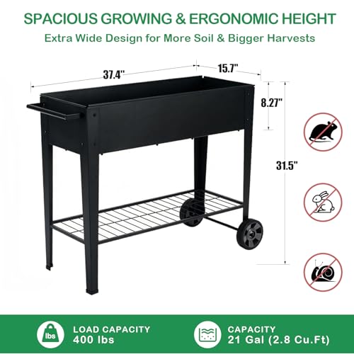 31.5" Tall Elevated Mobile Raised Garden Bed with Wheels and Shelf