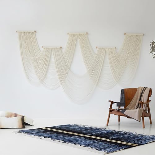 Macrame Wall Hanging Ivory Handmade Geometric Wall Art Fiber Woven Decor