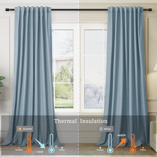 100% Blackout Linen Curtains for Bedroom 102 inches Long