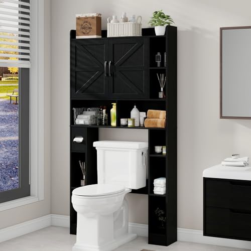 Farmhouse Over The Toilet Storage Cabinet with 2 Barn Doors