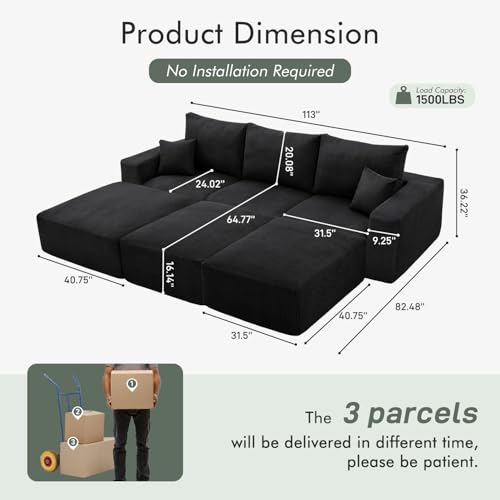 113" Modular Sectional Sofa Bed Boneless Sofa Couches for Living Room