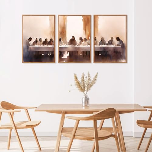 3 Pcs The Last Supper Framed Canvas Wall Art 16x24 Inch