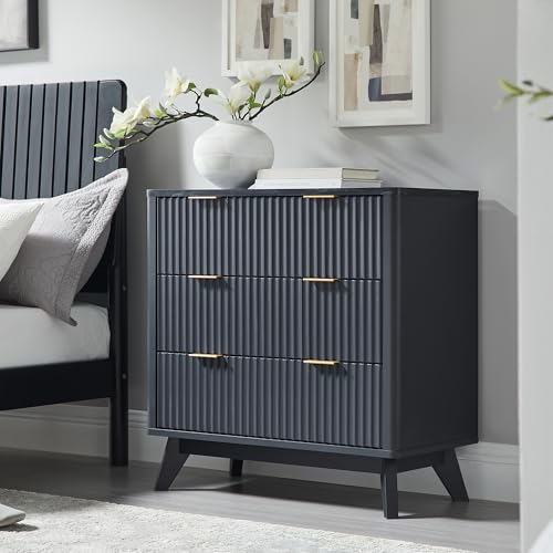 32" Large Fluted Nightstand with 3 Drawers Set of 2 (2 Count)