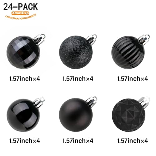 24ct Black Christmas Ball Ornaments for Tree Decorations (24 Count)