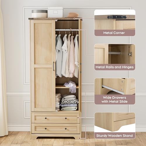 Wooden Armoire Wardrobe Closet with Drawers (2 Count)