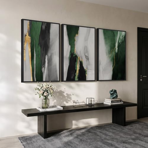 Large Framed Green Abstract Wall Art for Living Room (3 Count)
