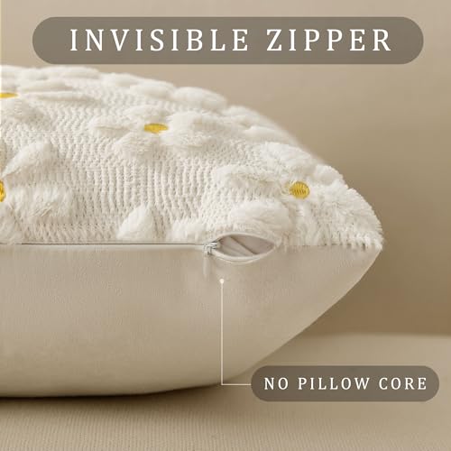 Spring Summer Pillow Covers 12x20 inch Set of 2 White Daisy (2 Count)