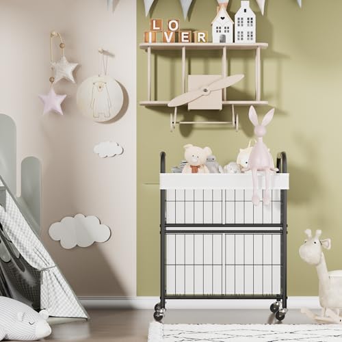 110L Rolling laundry Sorter Hamper Basket 2 Section with Wheels