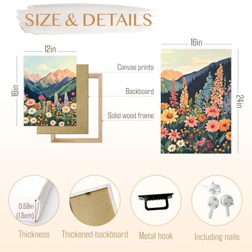 Wrapped Canvas Boho Moutain Wildflower Wall Art Set of 3 (3 Count)