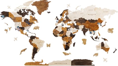 Multilayered 3D Wooden World Map Wall Decor
