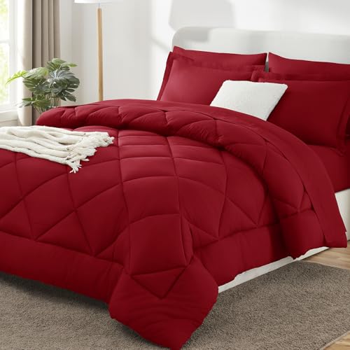 King Comforter Set 102"x90" Dark Red