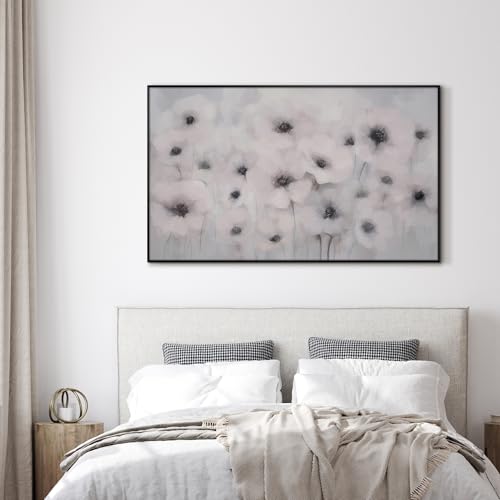 30"x60" Extra Large Framed Wall Art Soft White Poppies Watercolor Floral