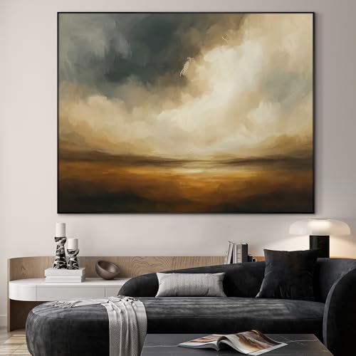 60"x72" Extra Large Framed Wall Art Golden Horizon Dramatic Abstract Landscape Illustration for Home Living Room Bedroom Decor