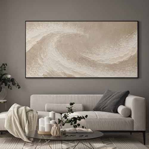 24"x46" Extra Large Framed Wall Art Soft Sand Wave Abstract Neutral Illustration for Home Living Room Bedroom Decor