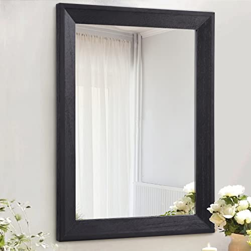 Black Mirrors for Wall Rectangle Wood Framed Large 28"x20" Decorative Wall Mirror for Bedroom Bathroom Living Room Dressing Room Entryway