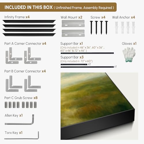 46"x72" Extra Large Framed Wall Art Soft Pastel Hills Dreamy Landscape Illustration for Home Living Room Bedroom Decor