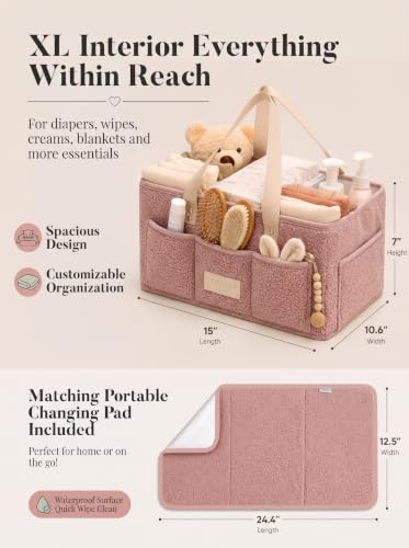 Baby Diaper Caddy Organizer with Waterproof Changing Pad