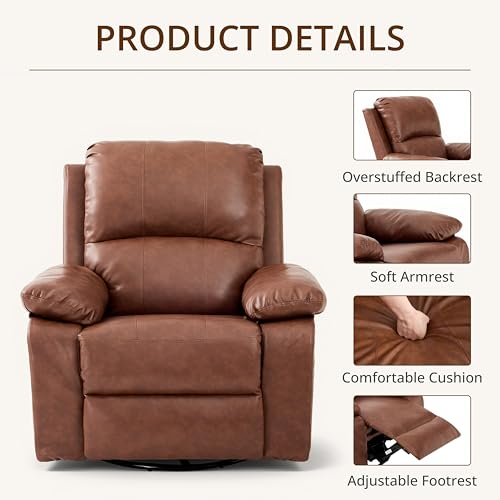 360° Swivel Rocking Leather Recliner Chair for Adults