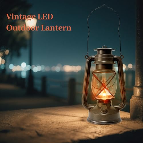 Vintage Lantern LED Outdoor Battery Powered Lanterns with Dancing Flame Wick Waterproof Camping Lamp Non
