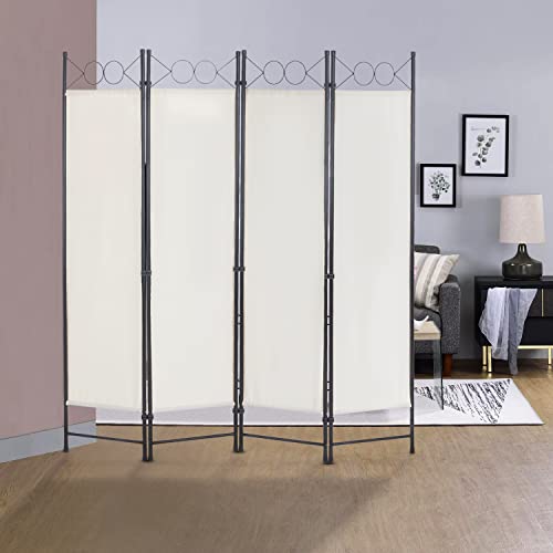 4 Panel Room Divider 6FT Steel Frame Screen Folding Privacy Divider Freestanding Partition for Home Office Bedroom