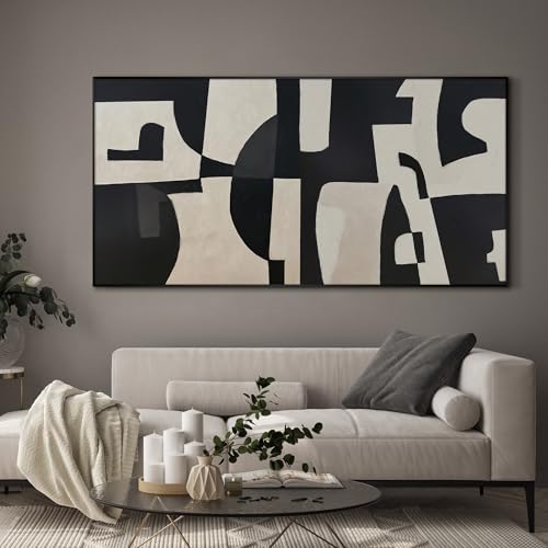 36"x72" Extra Large Framed Wall Art Black and White Abstract Geometric Design