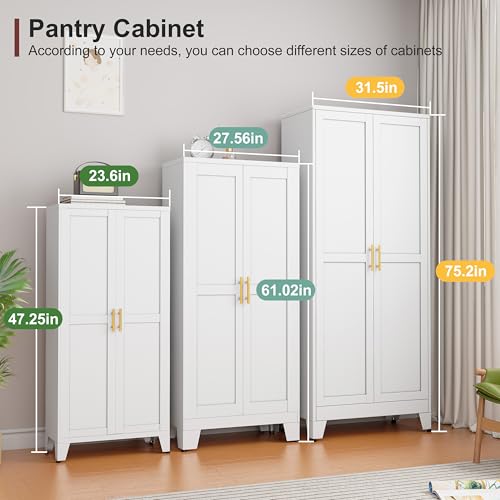 Metal Pantry Cabinet with 2 Doors and Adjustable Shelves