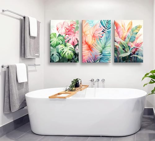 3pcs Framed Tropical Botanical Monstera Leaves Canvas Wall Art (3 Count)