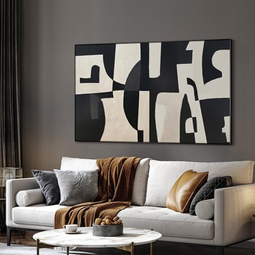 30"x60" Extra Large Framed Wall Art Black and White Abstract Geometric Design