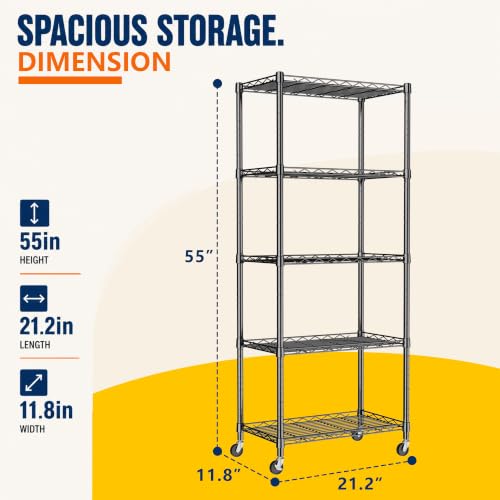 5 Wire Shelving Metal Storage Rack Adjustable Shelves