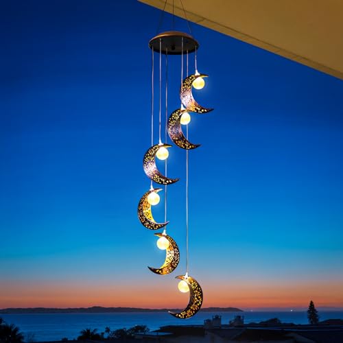 Solar Moon Wind Chimes Outdoor Solar Lights Windchimes Waterproof Hanging Decorations Gifts for Garden Patio Birthday Thanksgiving Home Party