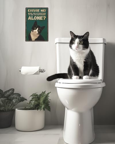 Tuxedo Cat Bathroom Alone Metal Tin Sign Vintage Wall Decor 8x12"