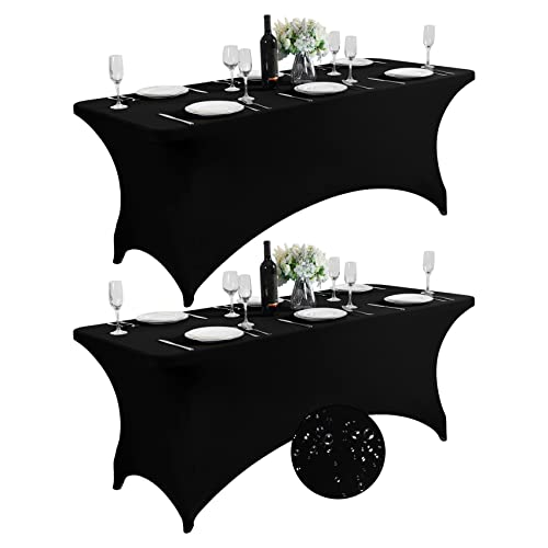 2Pack Waterproof Spandex Table Cover for 6FT Table Universal Fitted Stretch Tablecloth for Party (2 Count)