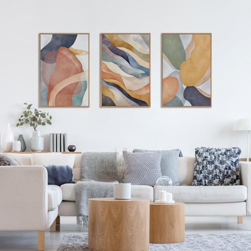 Large Abstract Neutral Framed Canvas Wall Art Set (3 Count)