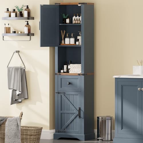 66" Tall Farmhouse Bathroom Storage Cabinet with Barn Doors
