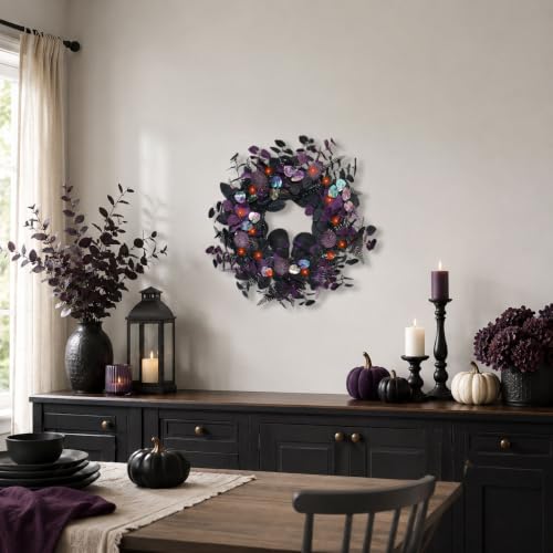 22" Lighted Halloween Wreath with 40 LEDs and Iridescent Eucalyptus