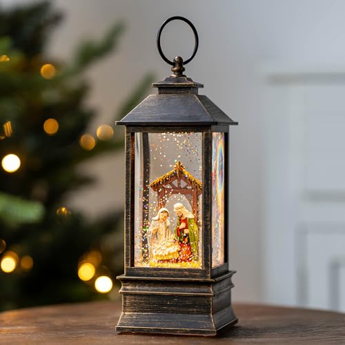 10'' Musical Snow Globe Lantern Lighted Nativity Manger Scene Water Lantern Swirling Glittering Home Decoration and Gift