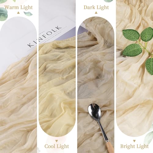 Beige Cheesecloth Table Runner 35×120 Inch Fall Boho Gauze Home Decor (4.8 Ounce)